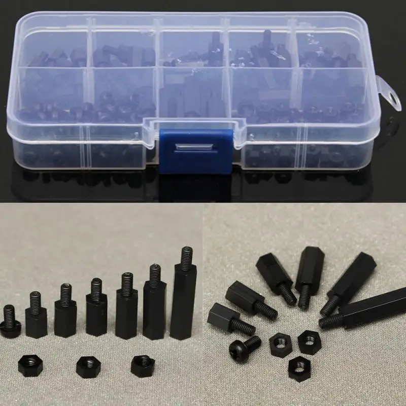 180pcs m3 black nylon antirust spacers nut hex screw with m f stand electronic component screw nut assortment kit tool accessory free global shipping