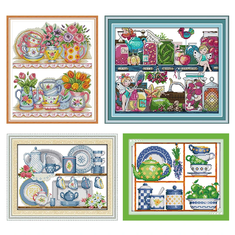 

Joy Sunday Counted Cross Stitch Kits Tableware Patterns 14CT 11CT Printed Handmade Stamped Embroidery Needlework Decoration Sets