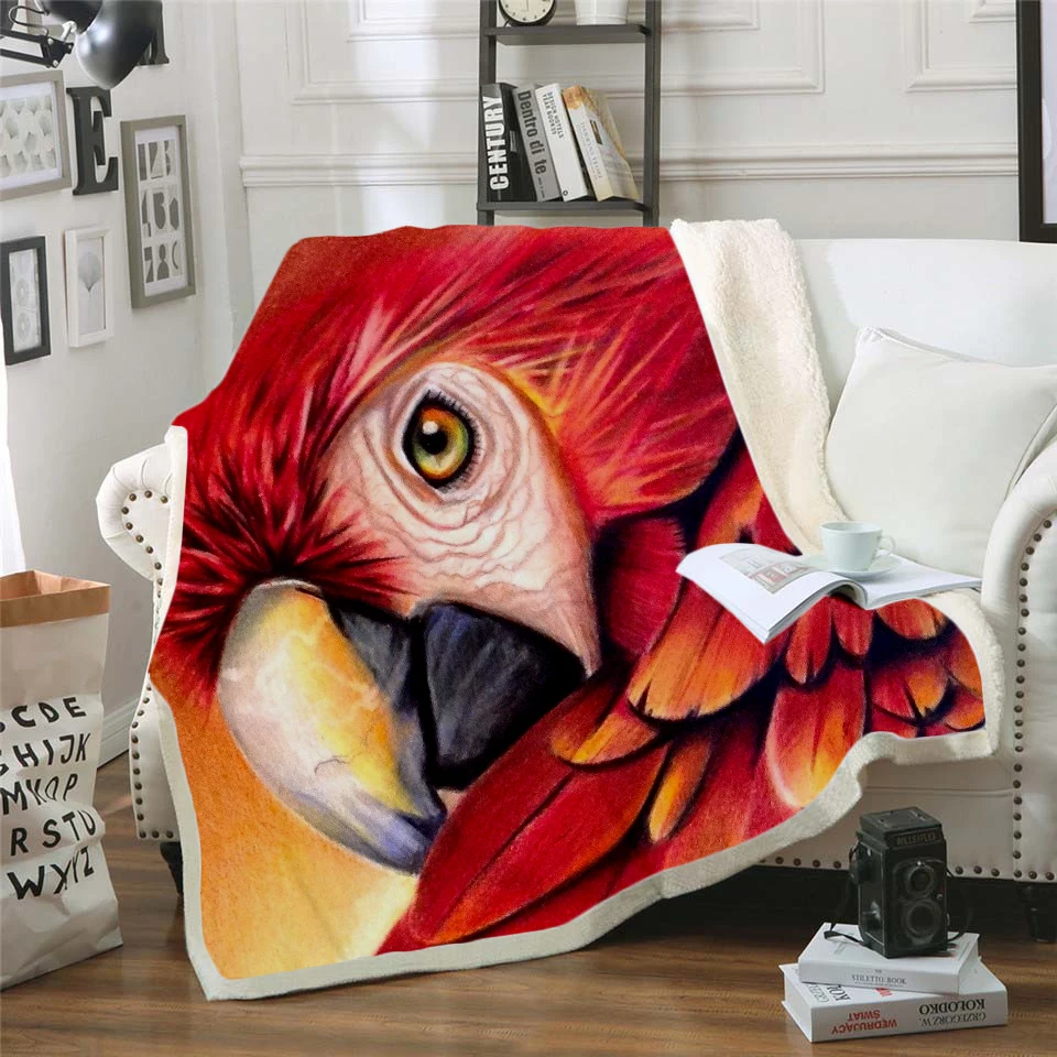 

Colorful Parrot Brid Blanket 3D Print Sherpa Blanket on Bed Kids Girl Flower Home Textiles Dreamlike Style 06