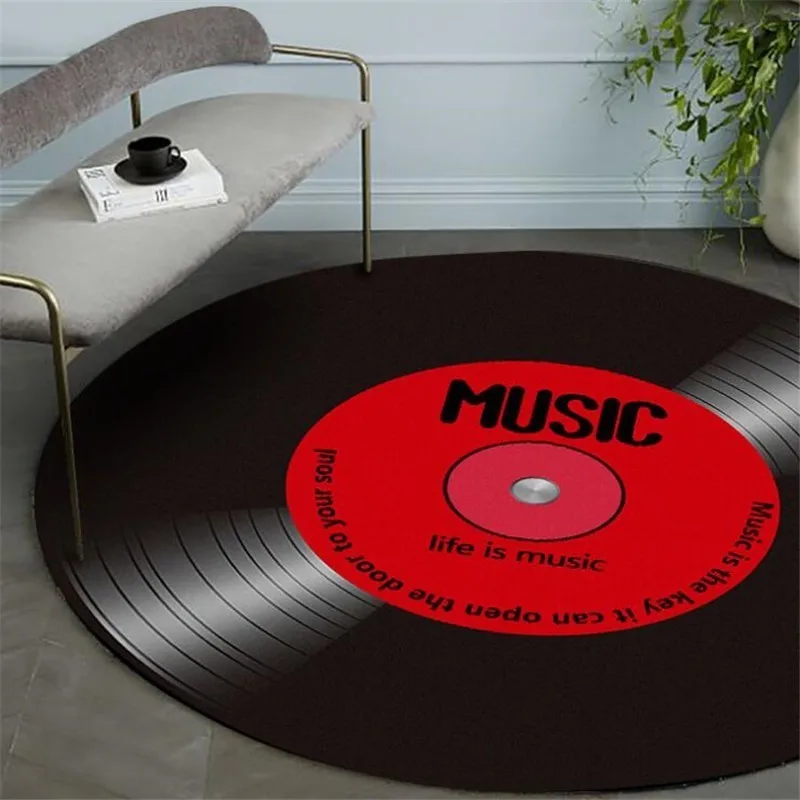 

3D Music Vinyl Record Carpets Anti-slip Retro Round Carpet Rug for Chair Floor Mat for Living Room Home Bedroom Decor
