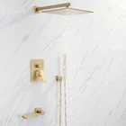 Набор смесителей для душа в ванную комнату, настенный кран с дождевой насадкой, квадратная форма из золотистойзолотой латуни, стильный настенный