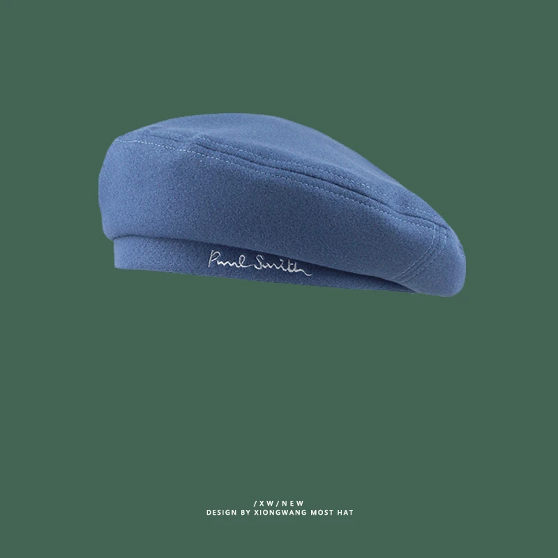 

Korean version of retro embroidered woolen beret female versatile solid color flat top artist hat casual INS web celebrity style