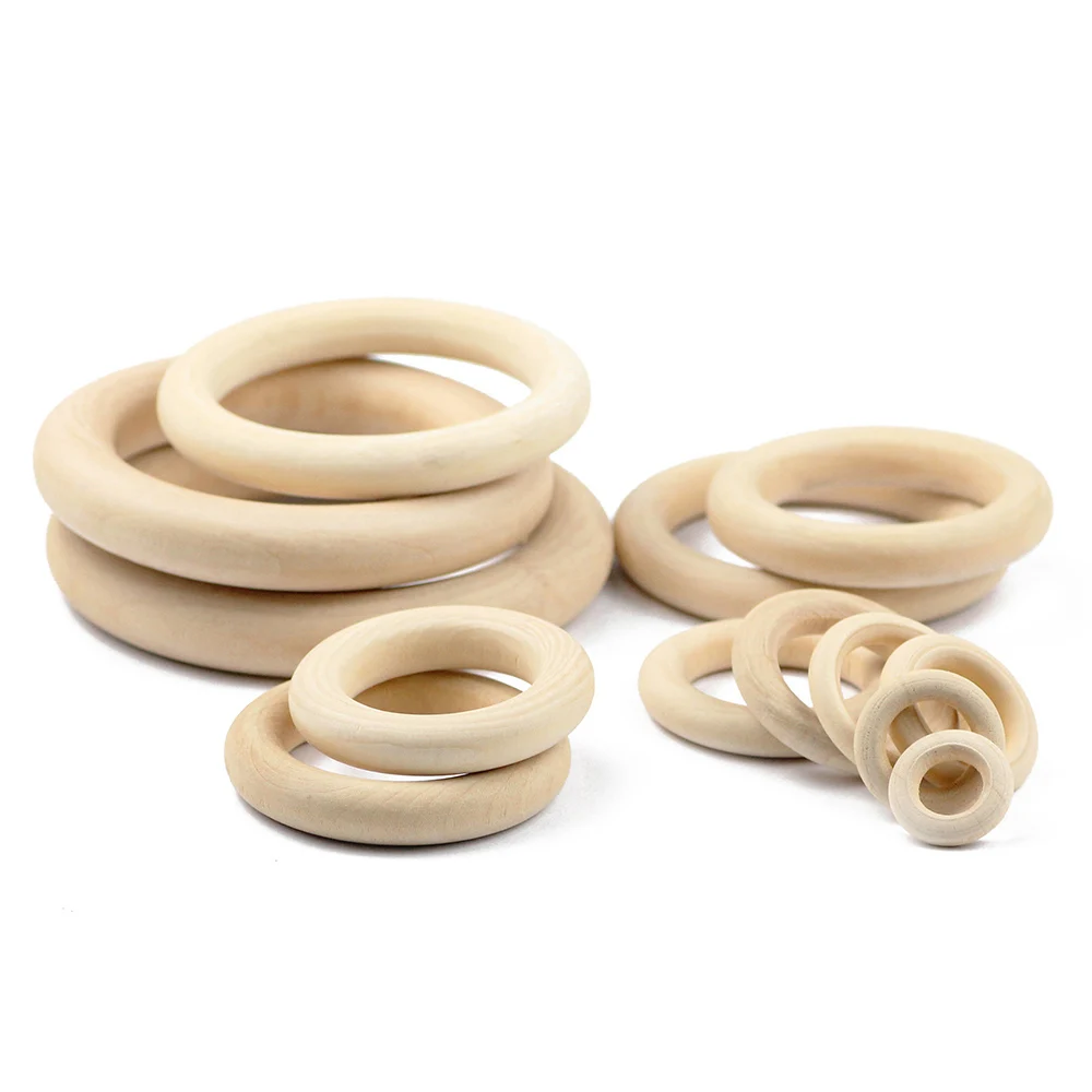 

0-95mm DIY Natural Wooden Beads Connectors Circles Baby Teething Rings Unfinished Wood Lead-Free Beads Bracelet Jewelry Making