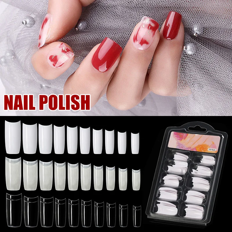 

100pcs 10 Sizes Nail Tips French Coffin Fake Nails Half Cover Nail Manicure Nail Art TO