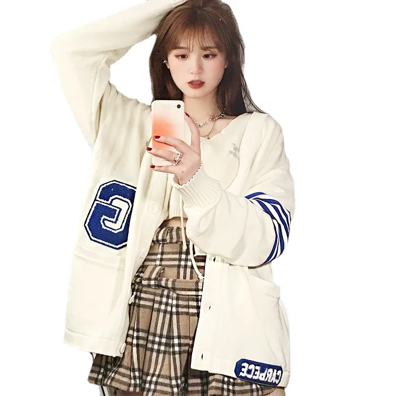 

Womens V Neck Women Button Black Houndstooth Cardigan 2020 Long Sleeve Sweater Autumn Winter Knitted Loose Oversized Jumper Casu