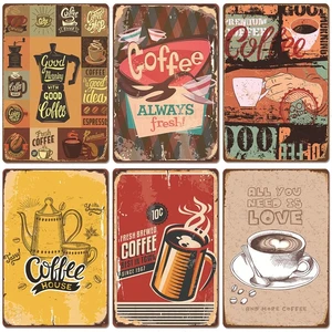 Laanstra Vintage Fresh Coffee Plaque Metal Tin Sign Retro Drink Coffee Poster Wall Stickers for Cafe Shop Restaurant Home Room