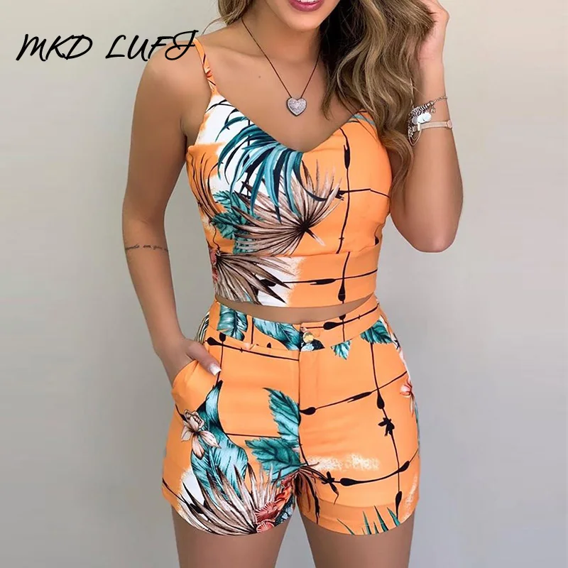 

Комплект женский укороченный на бретелях-спагетти, летний повседневный комплект из 2 предметов