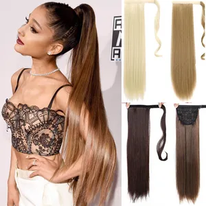 Шелковистые прямые синтетические шиньоны AOOSOO, 24 дюйма, для женщин, для наращивания волос, из термостойкого волокна