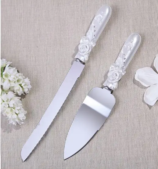 Элегантный смолы с роза цветы Платье торт Ножи & комплект лопат|Наборы ножей| |