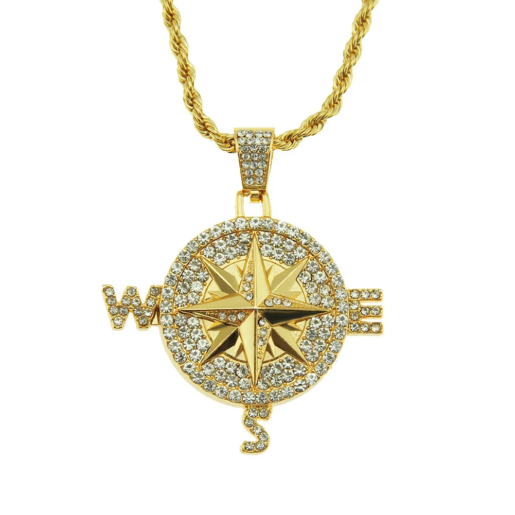 

Fashion creative hip hop men's diamond Compass Pendant Necklace