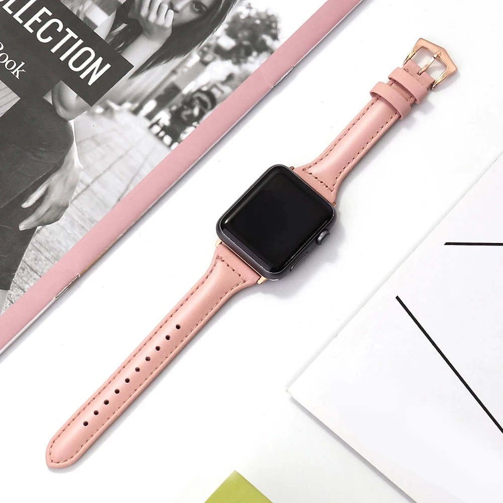 

Calfskin Women Leather Strap For iWatch 8/7/SE/6/5/4/3 Fashion Design Band 49mm/45mm 44mm/42mm 41mm 40mm 38mm Bracelet