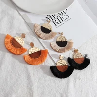geometric half round tassel boho fall earrings for women mixed wooden metal semicircle link statement earrings free shipping