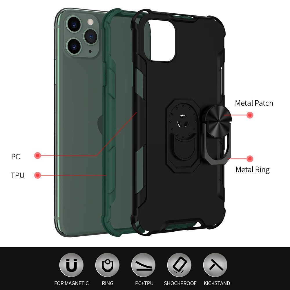 Military Finger Ring Stand Car Holder Phone Cases For iPhone 11 Pro XS Max X XR 6 6S 7 8 Plus Shockproof Protective Cover coque |