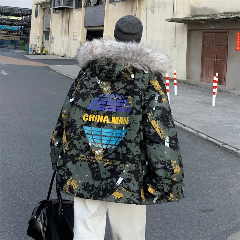 Мужские камуфляжные парки больших размеров с меховым воротником и капюшоном