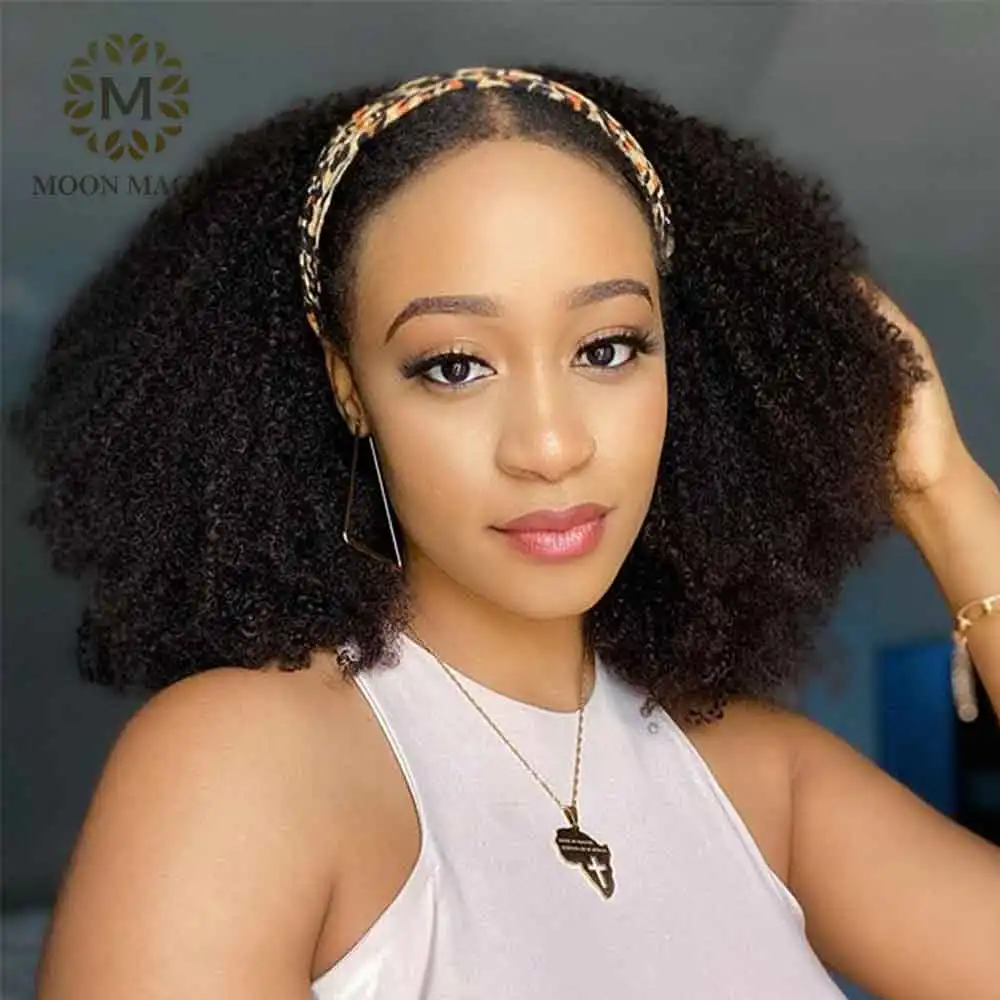 Afro Kinky Curly Wig Human Hair Headband No Lace Full Wigs Glueless Peruvian Frontal | Шиньоны и парики