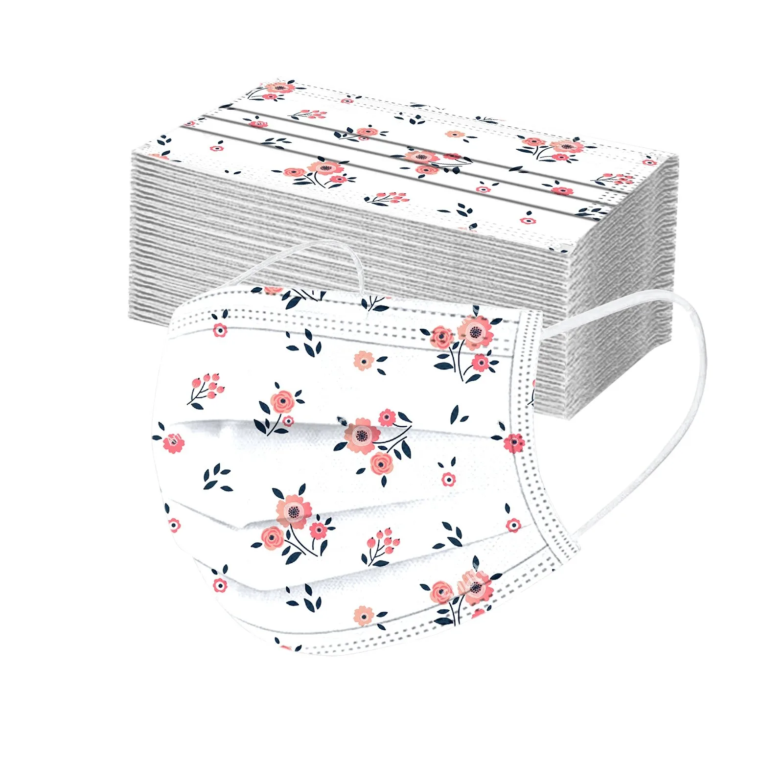 50 шт. одноразовая маска для лица с цветочным принтом дышащая 3 слоя слоев фильтр