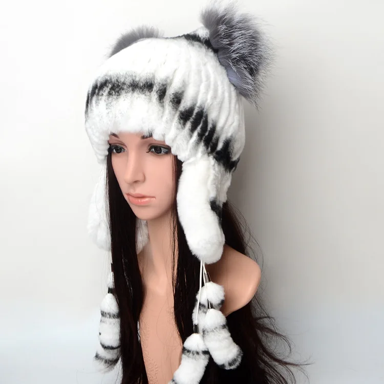 4552 New Fashion European and American Winter Natural Rabbit Fur hat Women Ear Hat Warm cold Protective Ear Bomber Hats