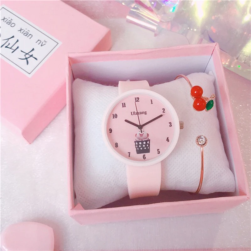 Часы наручные женские кварцевые с силиконовым ремешком милые Мультяшные