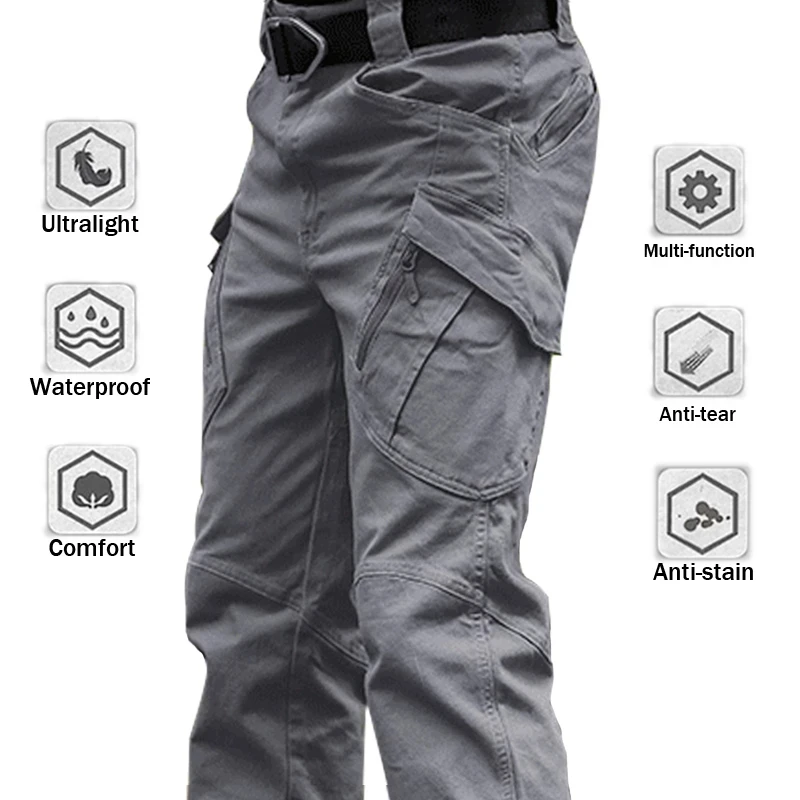 Men's Tactical Pants Multi Pocket Elastic Waist Military Trousers Male Casual Cargo Men Clothing Slim Fit 5XL Sweatpants | Спорт и