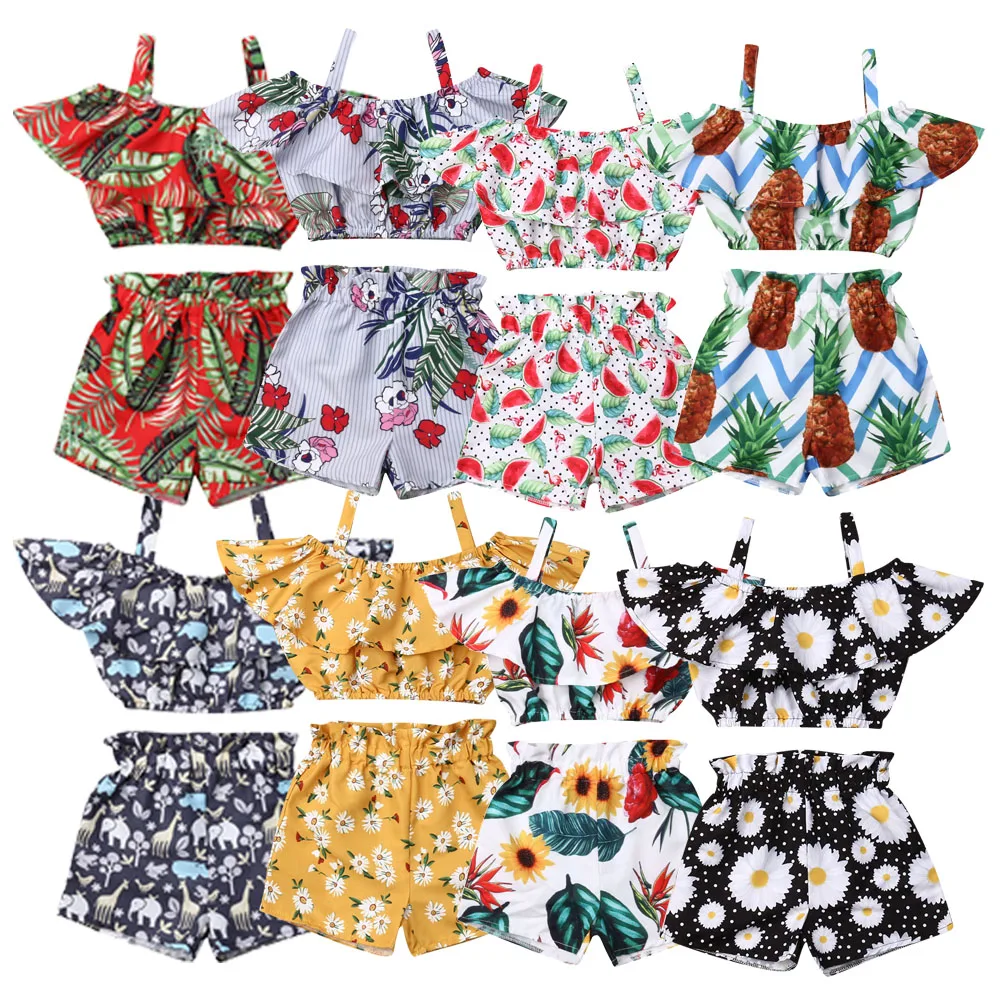 

Pudcoco Newest Fashion Summer Toddler Baby Girl Clothes Off Shoulder Ruffle Sling Crop Tops Short Pants 2Pcs Outfits Clothes