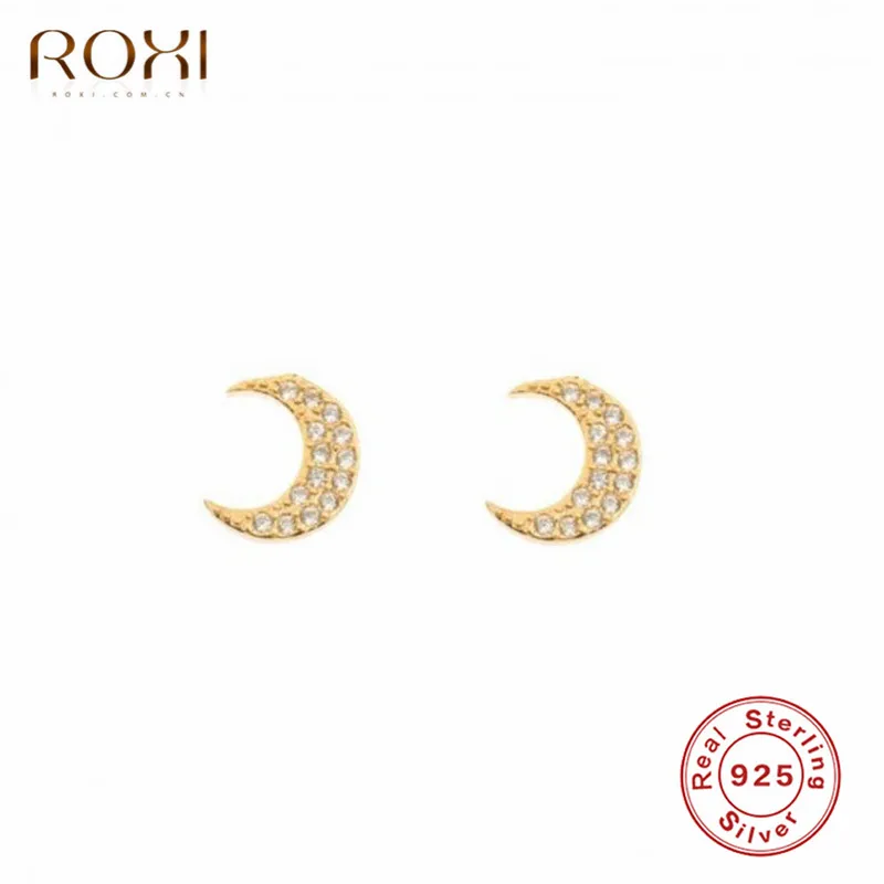 ROXI Tiny Crescent Moon серьги-гвоздики для женщин ослепительные серьги с кристаллом Brincos 925 серьги из стерлингового серебра Букле д 'Орель