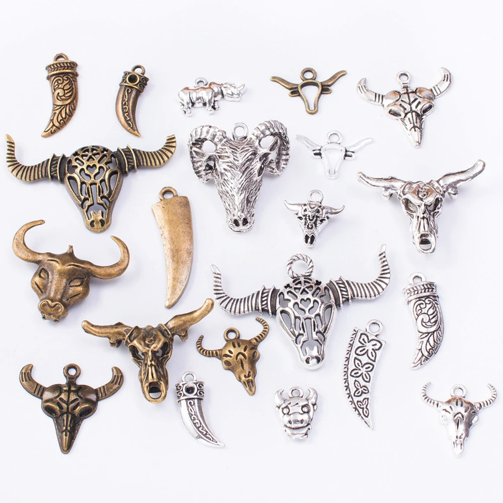 

50g 100g Bull Ram Mixed Charms Pendants Vintage Antique Bronze Silver Bracelets Necklaces Crafts Metal for DIY Jewelry Making