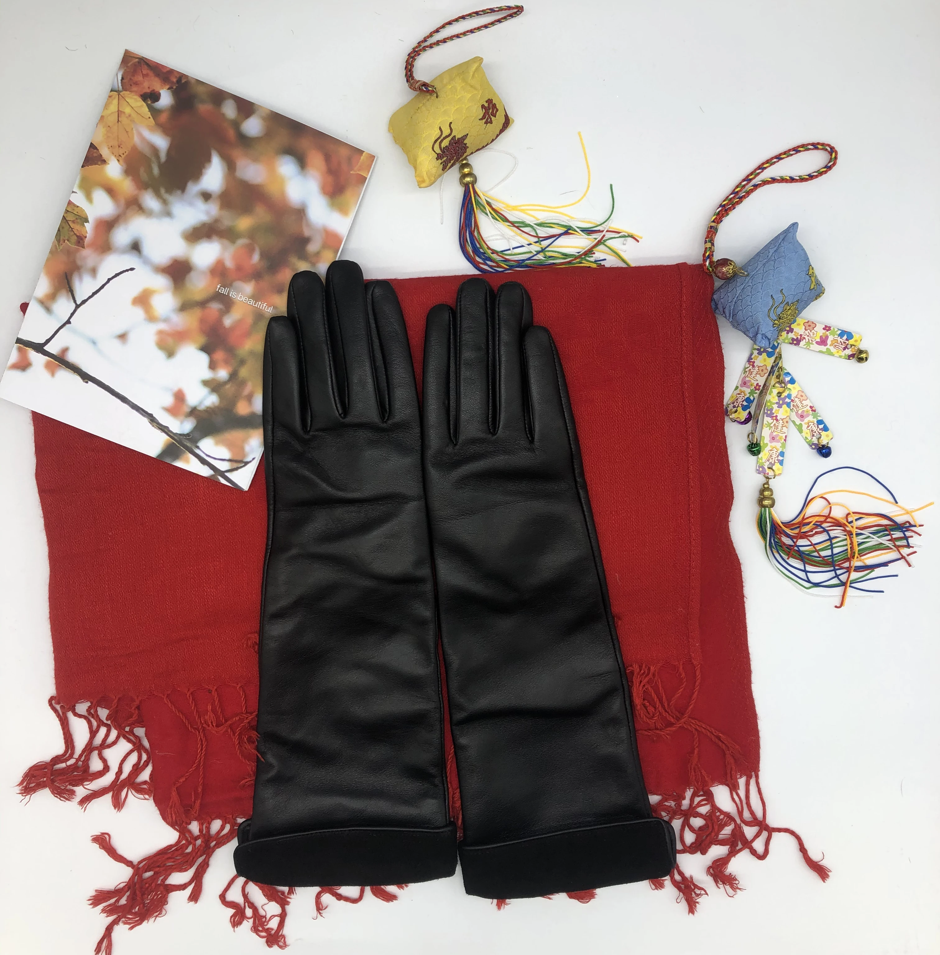 Осенне зимние перчатки подарочные новые женские вельветовые Теплые длинные из