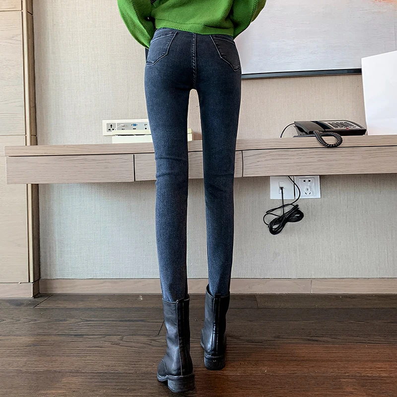 Женские плотные бархатные джинсы дизайнерские облегающие штаны с высокой талией