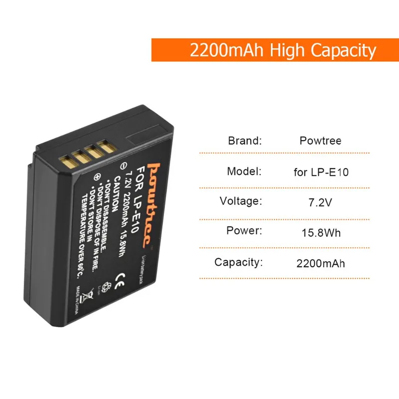 Аккумулятор для камеры Powtree LPE10 LP E10 зарядное устройство с двумя USB-портами и