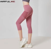 women sport leggings high waist cropped yoga pant elastic mesh pocket running capris gym crop leggings slim fitness tights femme