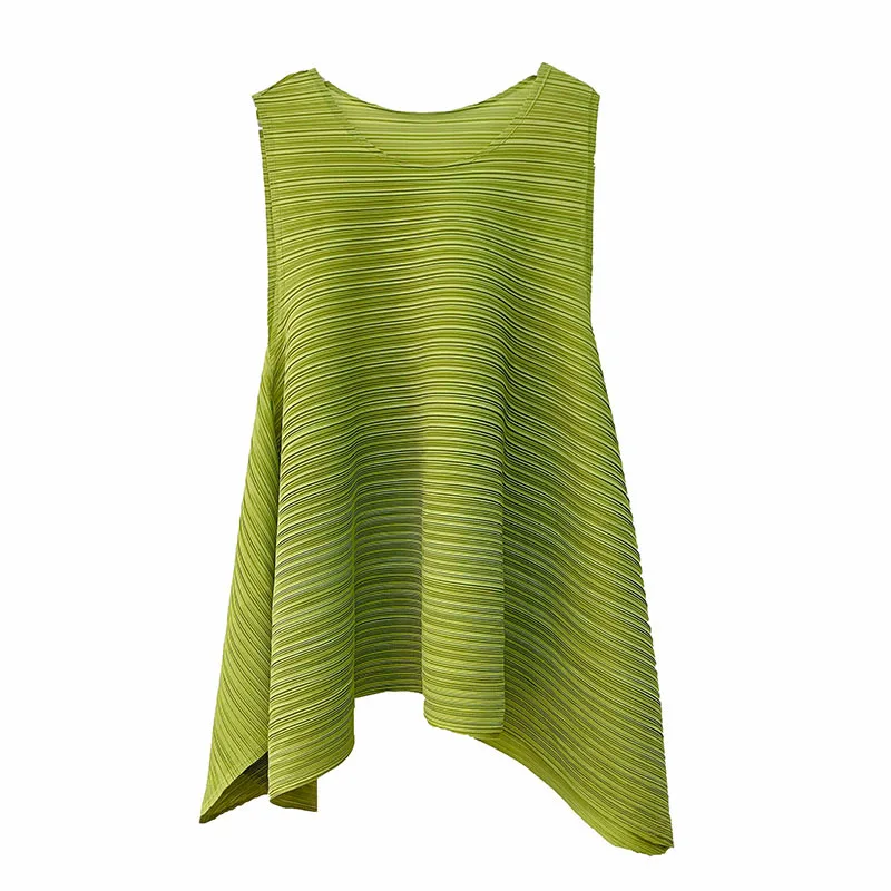 

LANMREM 2021 Summer T-shirt For Women Plus Size Shirts Soild Color Pleated Sleeveless Shirt Ladies Casual Tops Fashion YJ604