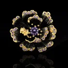 Изысканное креативное кольцо с цветущими цветами и стоп-бабочкой Черное золото 925 серебро ювелирные изделия Роскошные фиолетовые блестящие циркониевые женские кольца