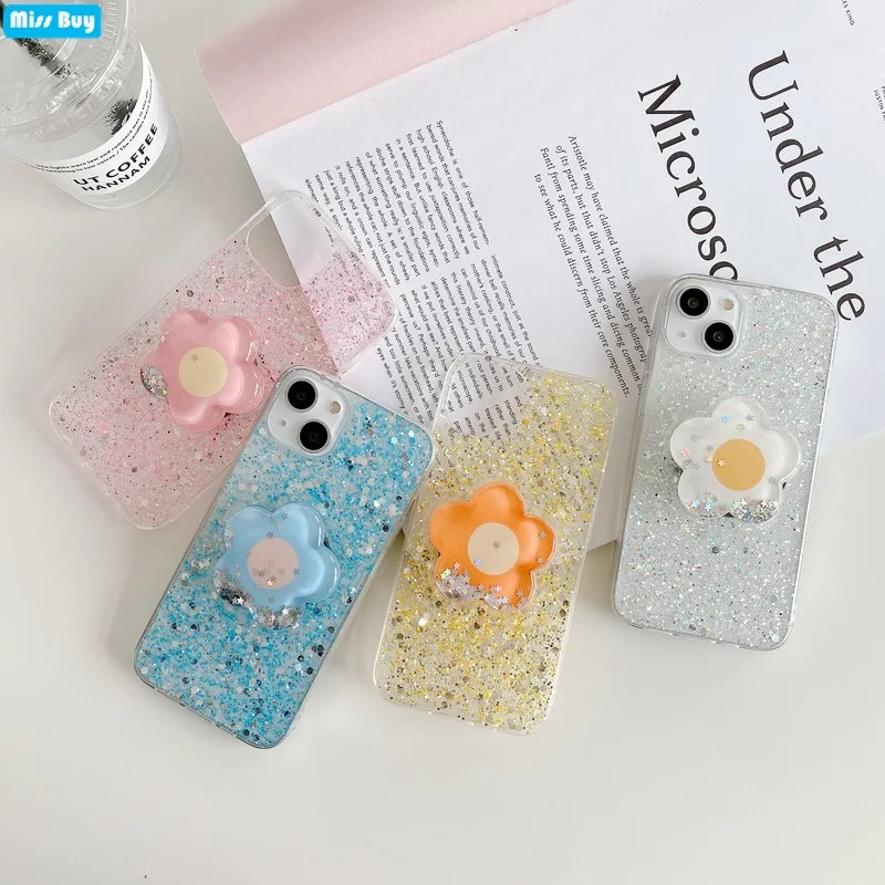 

Bling Glitter Phone Cases For Xiaomi Redmi 9C 9A Mi 10Lite K30 Pro Note 9s 9 8 7 Pro 8A 8 10X 4G With Back Flower Holder Cover