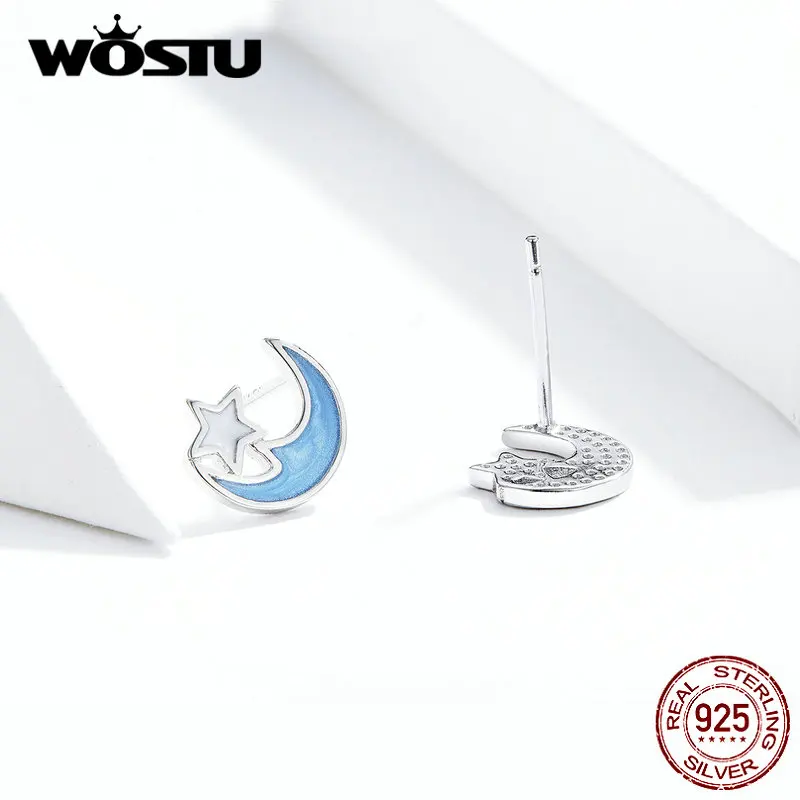 WOSTU Аутентичные серьги из стерлингового серебра 925 пробы с голубой Луной и