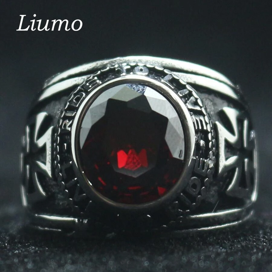 Мужские Винтажные байкерские кольца Liumo черные Колечки в стиле панк с красным