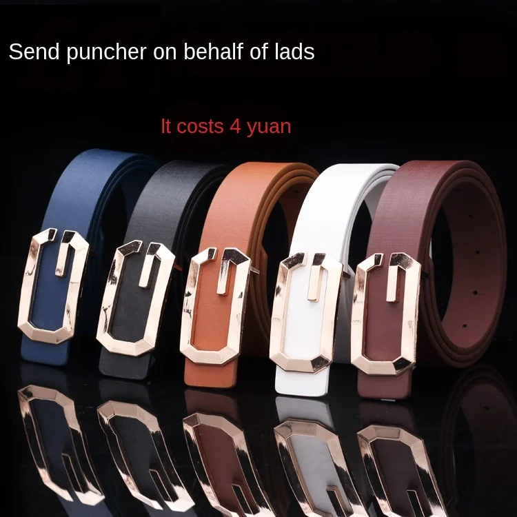

New Fashion Men's And Women's G-shaped Buckle Belt Wild Neutral Gold G-letter Smooth Buckle Belt