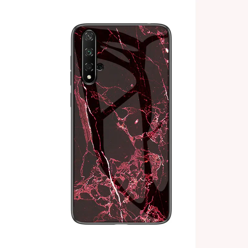 Красный Чехол KEYSION из закаленного стекла с мрамором для Honor V30 20 9X Pro 10i V20 8X защитная задняя крышка для huawei Mate30 20 P30 Pro Y9 - Цвет: Красный