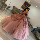 Пыльное розовое платье принцессы Quinceanera 2020 с розовым золотом блестками с длинным рукавом милый 16 пышный наряд платья 15 лет