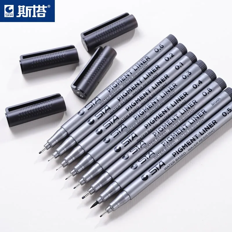

Sta micron caneta 9 tamanho diferente à prova dwaterproof água fineliner ponta fina forro preto esboço marcador caneta para