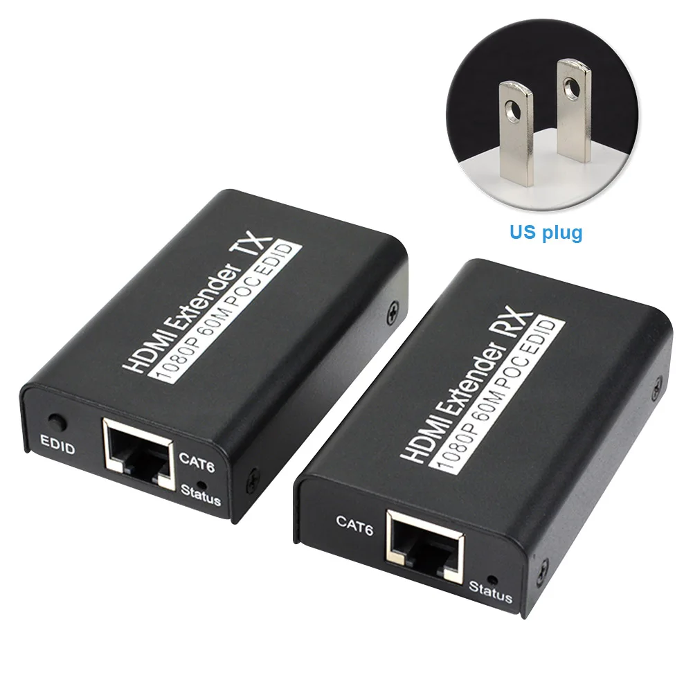 1080P 60m Over Ethernet Home  Extender Receiver Transmission Full HD POC EDID Professional Network Plug And Play Adapter