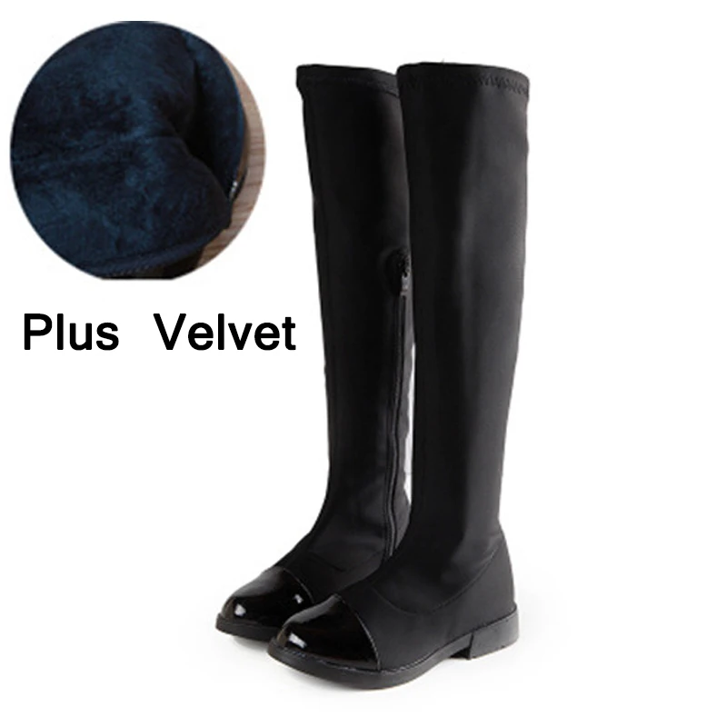 Velvet Black Ботинки для девочек зимняя обувь для детей сапоги "Принцесса" новые высокие сапоги выше колена теплая детская Вельветовая одежда; обувь для девочек - Цвет: Velvet Black