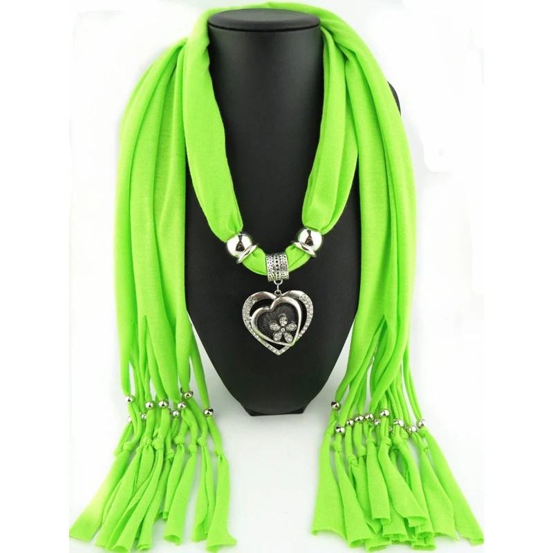 

Women Ladies Jewellery Heart Gemstone Necklace Scarf Stole Charm Pendant Accessories heart and flower pendant scarf
