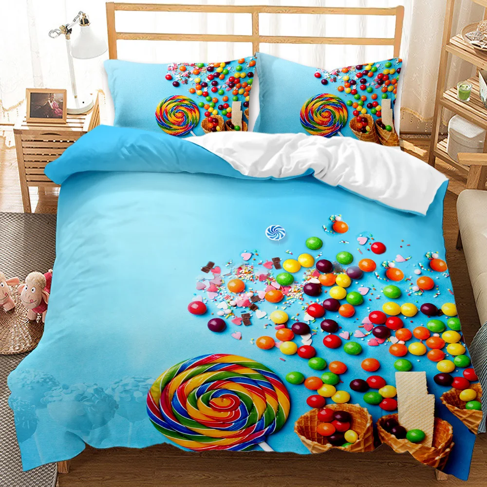 

Child Favorite Candy Printed Bedding Set Euro Bed Linen Duvet Pillowcase Cover Double Bed Bedroom Bedclothes Hot Sell Comforter