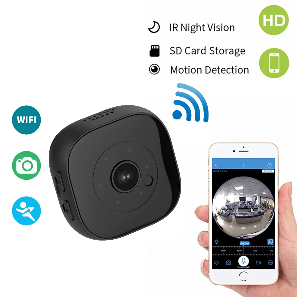 Беспроводная мини-камера с Wi-Fi HD 1080 P, умная ip-камера с функцией ночного видения и функцией обнаружения движения, поддержка приложения, дистанционное управление монитором, скрытая карта TF 64G