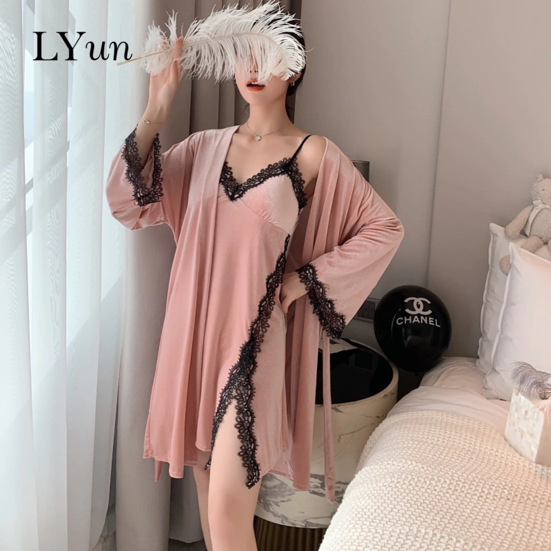 LYun зима и осень сексуальная Роскошная ночная рубашка принцессы с подкладом на