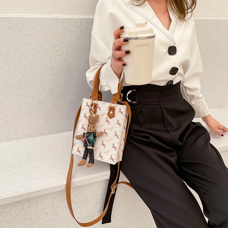 Модные сумки женская сумка из искусственной кожи с подвеской в виде кролика