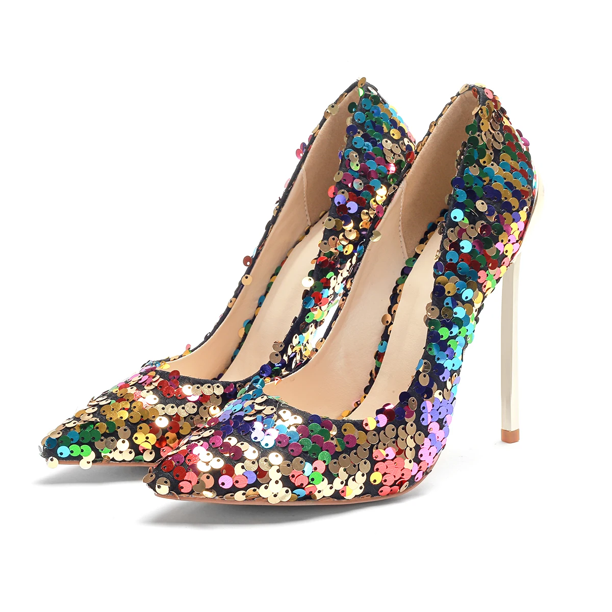 

ARQA Women Sexy High Thin Heels Shoes Fashion Multicolor Pointed Toe Shallow Sequins Pumps Size 45 Single Shoes