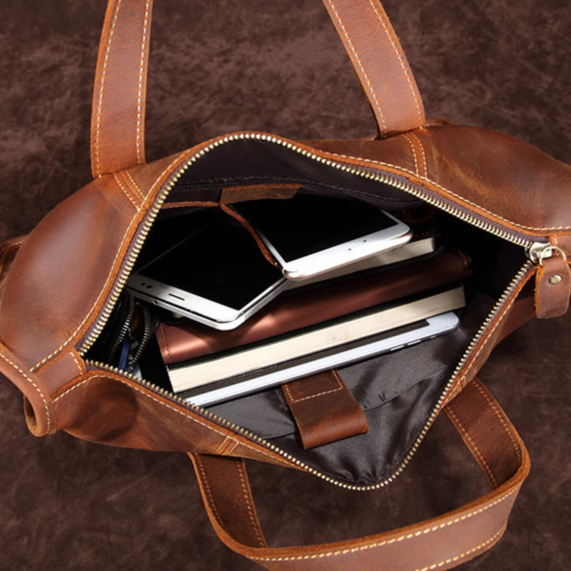 

Luxury Crazy Horse Leather Men HandBag Vintage Genuine Leather Briefcase
