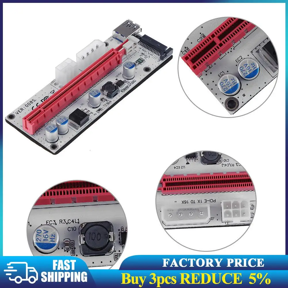 

3 порта питания PCI-E от 1x до 16x карта-удлинитель для майнинга видеокарт ETH BTC