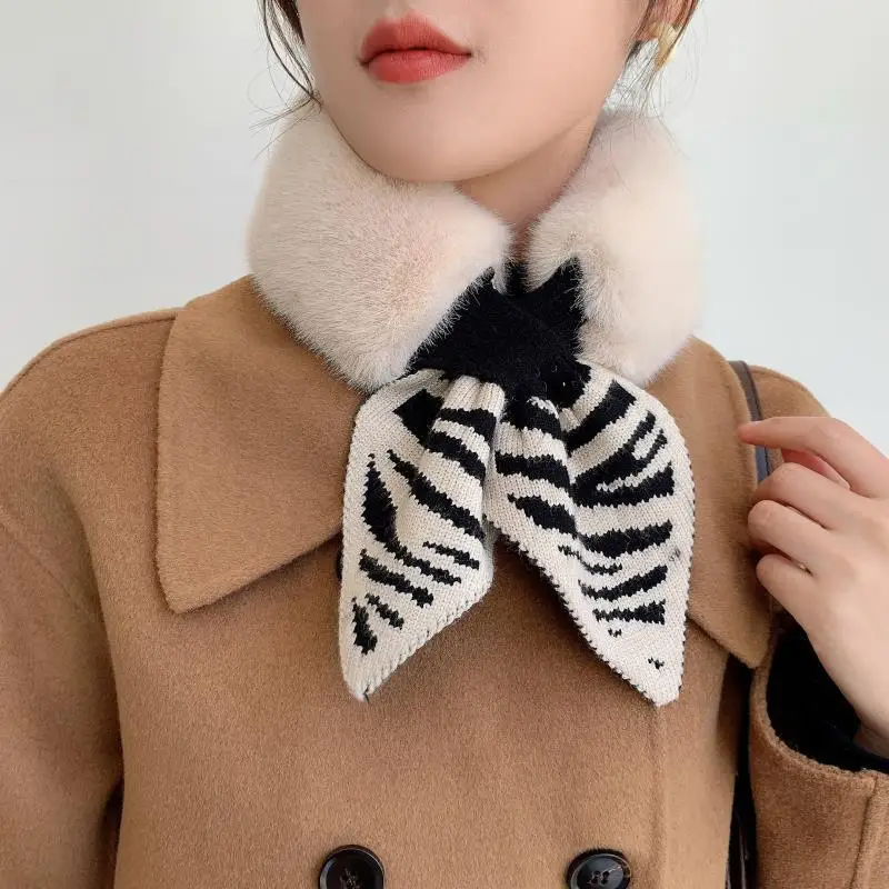 

New Soft and Thickened Knitted Bird Case All -match Warm Scarf Autumn and Winter Imitation Rex Rabbit Hair Detachable Collars